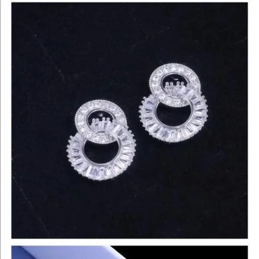 NEW 925 Sterling Silver Diamond Hoop Earrings, beautiful Earrings, cute Earrings - Picture 7 of 8